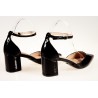 Czółenka sandały na słupku 6 cm. lakierowane pasek czarne