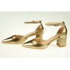Czółenka sandały na słupku 6 cm. pasek złote