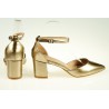 Czółenka sandały na słupku 6 cm. pasek złote