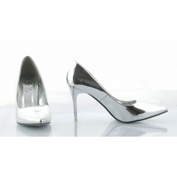 Czółenka na szpilce 9 cm. lakierowane srebrne