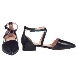 Czółenka na niskim obcasie pasek czarne