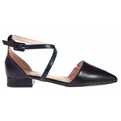 Czółenka na niskim obcasie pasek czarne