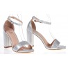 Sandały na obcasie słupku 10 cm. piętka pasek srebrne