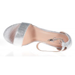 Sandały na obcasie słupku 10 cm. piętka pasek srebrne