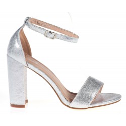 Sandały na obcasie słupku 10 cm. piętka pasek srebrne