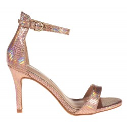 Sandały na obcasie szpilce 9 cm. piętka fluo champagne