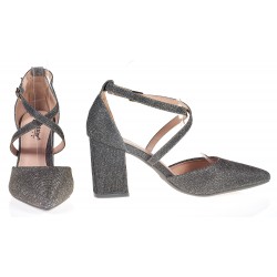 Czółenka na obcasie słupku 8 cm. szare metaliczne