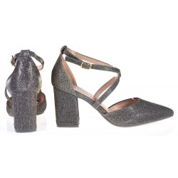 Czółenka na obcasie słupku 8 cm. szare metaliczne