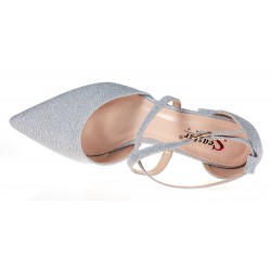 Czółenka sandały na obcasie słupku 8 cm. srebrne