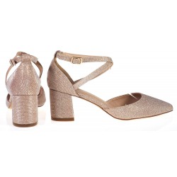 Czółenka sandały na obcasie słupku 6 cm. złote