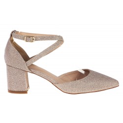 Czółenka sandały na obcasie słupku 6 cm. złote