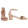Sandały zamszowe na słupku 5 cm. piętka pasek beżowe