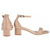 Sandały zamszowe na słupku 5 cm. piętka pasek beżowe