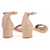 Sandały zamszowe na słupku 5 cm. piętka pasek beżowe