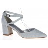 Czółenka sandały na obcasie słupku 6 cm. srebrne