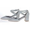 Czółenka sandały na obcasie słupku 6 cm. srebrne