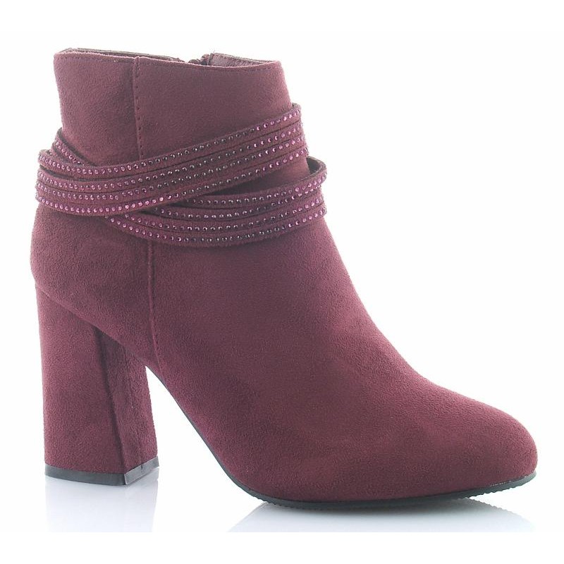 Botki zamszowe na słupku 8,5 cm. bordowe