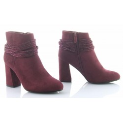 Botki zamszowe na słupku 8,5 cm. bordowe