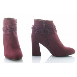 Botki zamszowe na słupku 8,5 cm. bordowe