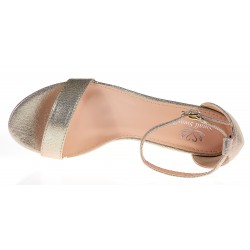 Sandały na słupku 4,5 cm. piętka pasek złote