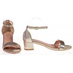 Sandały na słupku 4,5 cm. piętka pasek złote
