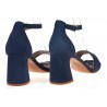 Sandały zamszowe na słupku 7,5 cm. piętka pasek niebieskie
