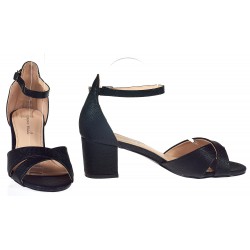 Sandały na słupku 5,5 cm. piętka pasek czarne