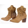Botki kowbojki zamszowe ażurowe na słupku 7 cm. camelowe