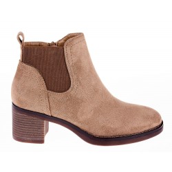 Botki zamszowe sztyblety na słupku 6 cm. beżowe