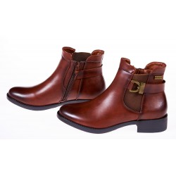 Botki sztyblety na niskim obcasie brąz camel