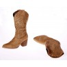 Kozaki kowbojki zamszowe ażurowe na słupku 7 cm. camel