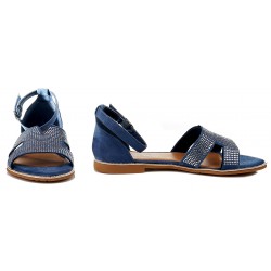 Sandały damskie zamszowe na płaskim obcasie niebieskie