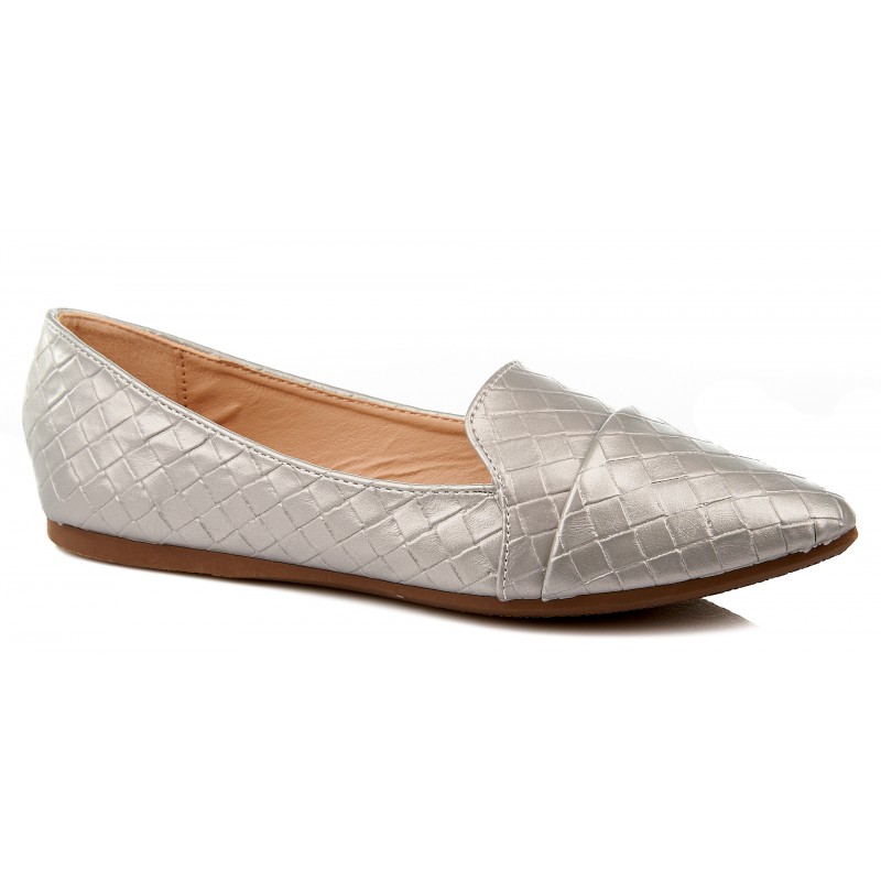 Balerinki lordsy płaskie szpic szare srebrne