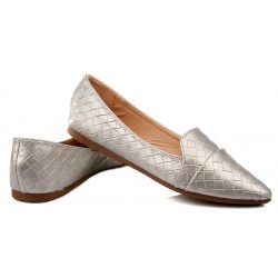 Balerinki lordsy płaskie szpic szare srebrne