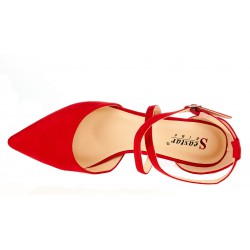 Czółenka sandały zamszowe na słupku 5,5 cm. czerwone