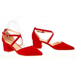 Czółenka sandały zamszowe na słupku 5,5 cm. czerwone