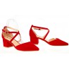 Czółenka sandały zamszowe na słupku 5,5 cm. czerwone
