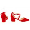 Czółenka sandały zamszowe na słupku 5,5 cm. czerwone