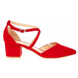 Czółenka sandały zamszowe na słupku 5,5 cm. czerwone