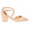 Czółenka sandały zamszowe na słupku 5,5 cm. beżowe