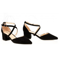Czółenka sandały zamszowe na słupku 5,5 cm. czarne
