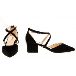 Czółenka sandały zamszowe na słupku 5,5 cm. czarne