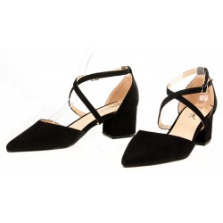 Czółenka sandały zamszowe na słupku 5,5 cm. czarne