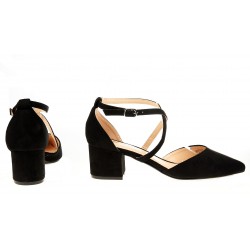 Czółenka sandały zamszowe na słupku 5,5 cm. czarne