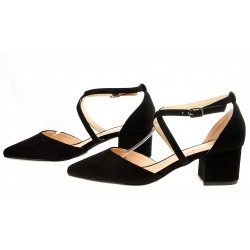 Czółenka sandały zamszowe na słupku 5,5 cm. czarne