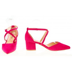 Czółenka sandały zamszowe na słupku 5,5 cm. fuksja