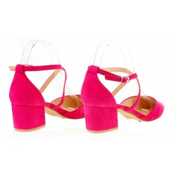 Czółenka sandały zamszowe na słupku 5,5 cm. fuksja