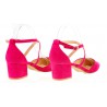 Czółenka sandały zamszowe na słupku 5,5 cm. fuksja