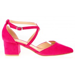 Czółenka sandały zamszowe na słupku 5,5 cm. fuksja
