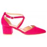 Czółenka sandały zamszowe na słupku 5,5 cm. fuksja